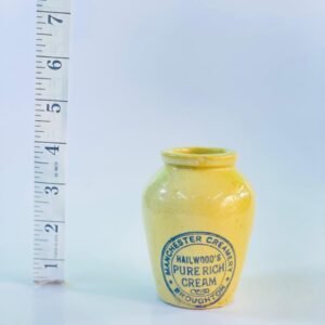 Vintage Hallwood’s Pure Rich Cream Stoneware Jar – Yellow Advertising Pot