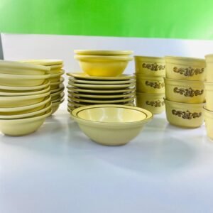 Vintage Yellow Ceramic Dinnerware Set – Floral Motif – Mid Century Style