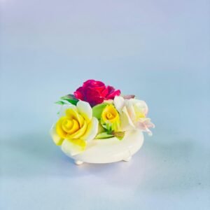 Vintage Porcelain Floral Rose Centerpiece Bowl on Feet – Handcrafted Decorative Ornament