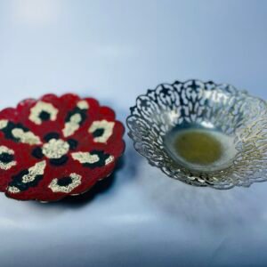 Vintage Decorative Metal Pedestal Bowl with Enamel Floral Design