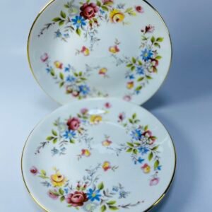 Vintage Floral Bone China Plates with Gold Rim – Set of 2