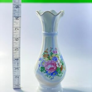 Vintage Floral Porcelain Vase with Scalloped Rim – Hand Painted