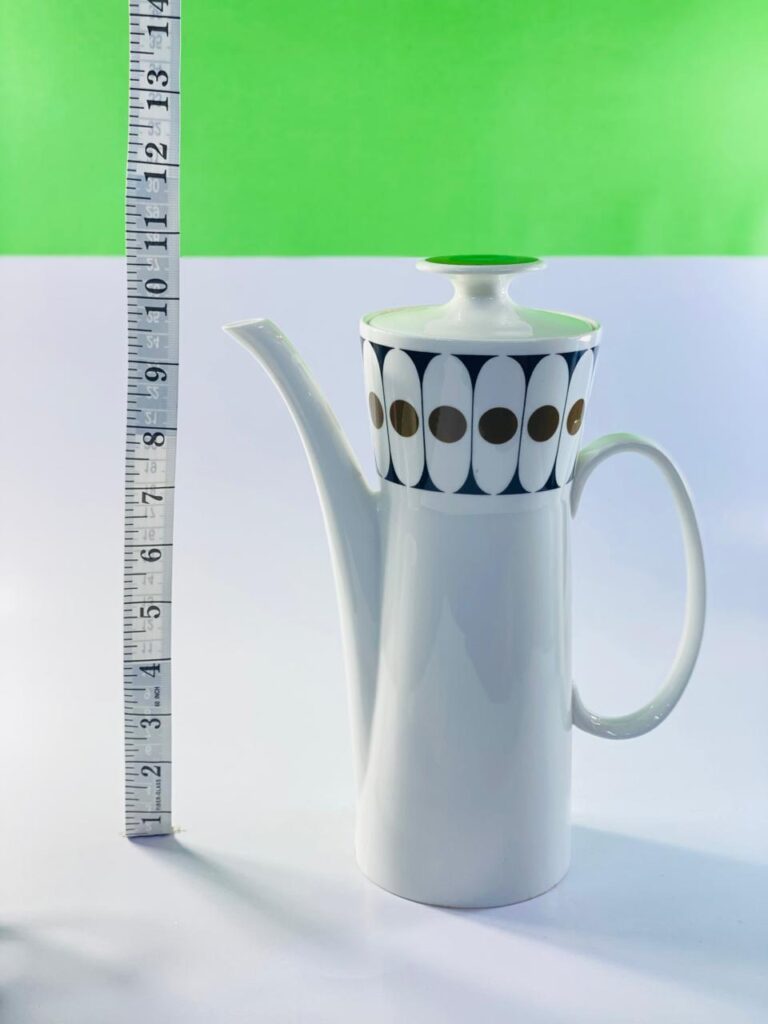 Vintage Black Velvet Mid-Century Coffee Pot – White & Black Geometric Design