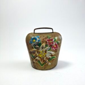 Vintage Swiss Alpine Brass Cowbell Edelweiss Floral Embossed Souvenir Bell