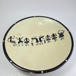 Vintage African Tribal Stick Figures Porcelain Shallow Bowl Dish Tray Platter