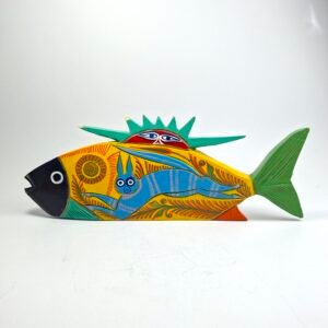 Handcrafted Painted Wooden Fish Folk Art Wall Hanging Colorful Mexican Style Decor