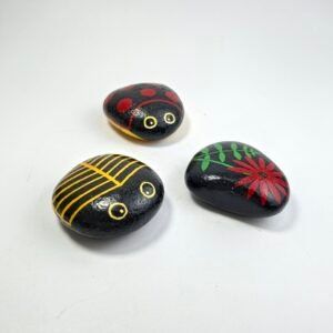 Hand Painted Rock Art Set Bug Ladybug Floral Garden Paperweights Decor 3pcs