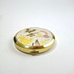 Vintage Made In Japan Gold Tone Butterfly & Floral Compact Powder Mirror Case