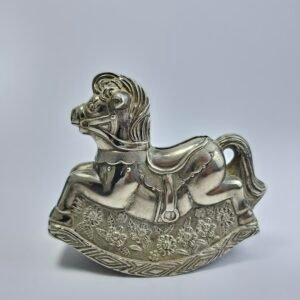 Vintage Silver Tone Metal Rocking Horse Figurine Toy Decor Figurine