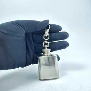Vintage Silver Tone Metal Mini Pocket Hip Flask Keyring Keychain Attachment